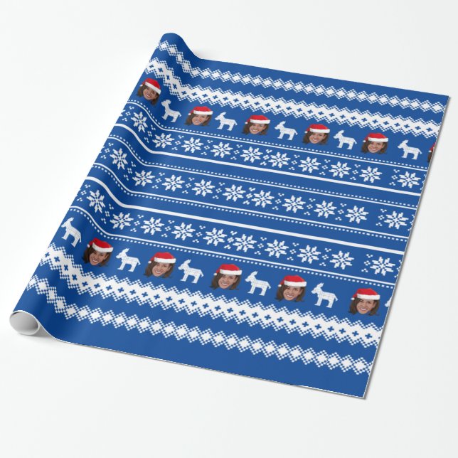 Blue Kamala Harris Christmas Geschenkpapier (Ungerollt)