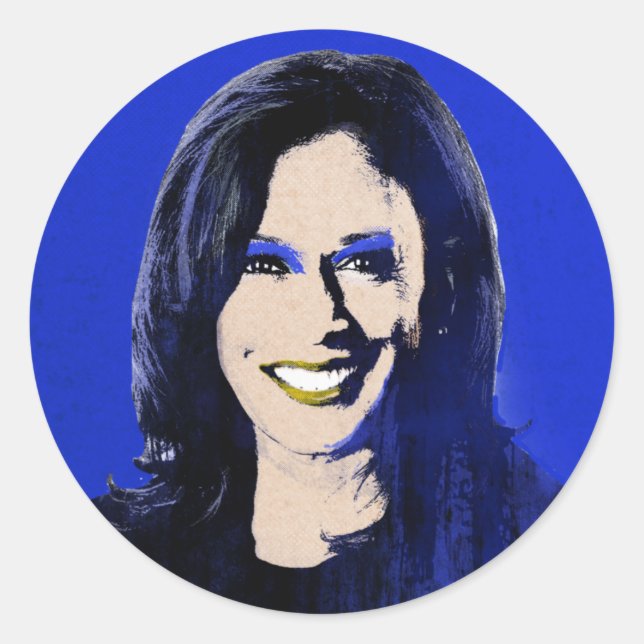 Blue Kamala Harris Pop Art Runder Aufkleber (Vorderseite)