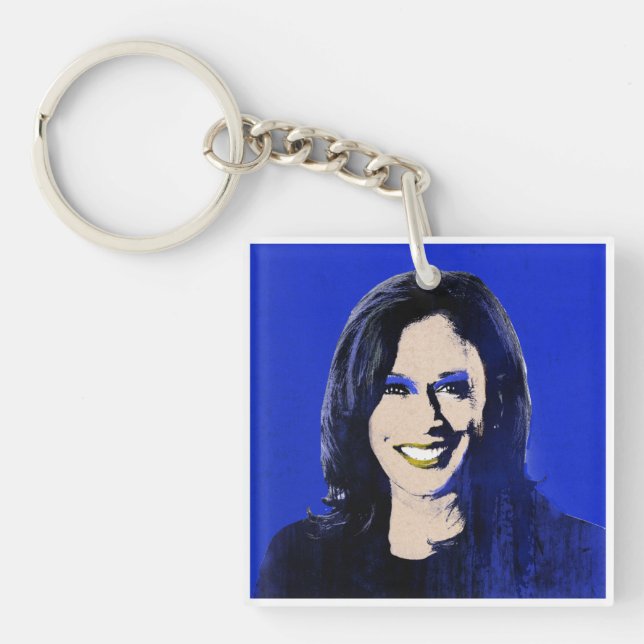 Blue Kamala Harris Pop Art Schlüsselanhänger (Vorderseite)