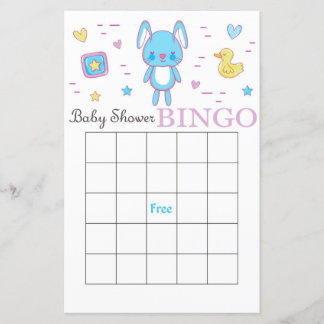 Blue Kaninchen Baby Dusche Bingokarte