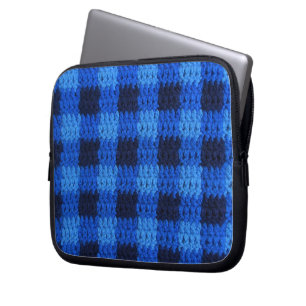 Blue Kariert Artisan Crochet Print Electronics Bag Laptopschutzhülle