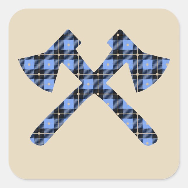 Blue Kariert Ax Lumberjack Quadratischer Aufkleber (Vorderseite)