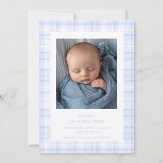 Blue Kariert Baby Ankündigung