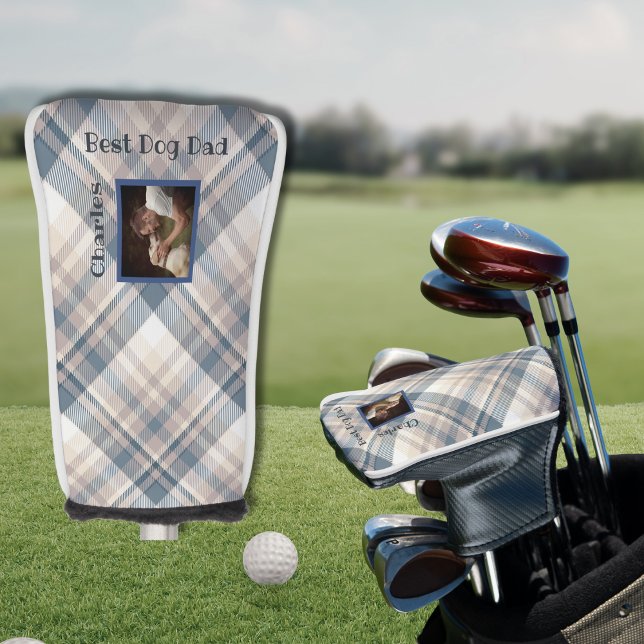 Blue Kariert Best Dog Vater Custom Foto Golf Headcover (Happy Father's Day to all dog dad's! Customize this golf head cover with your own photo and  words!)