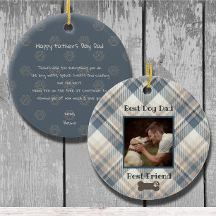 Blue Kariert Best Dog Vater Foto Vatertag Keramik Ornament