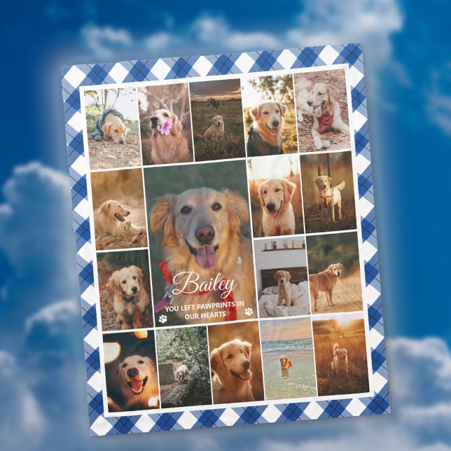 Blue Kariert Border 17 Foto Collage Pet Memorial Fleecedecke (Von Creator hochgeladen)