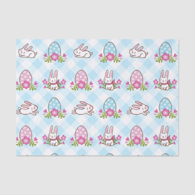 Blue Kariert Bunny Hop Seidenpapier (Vorderseite)