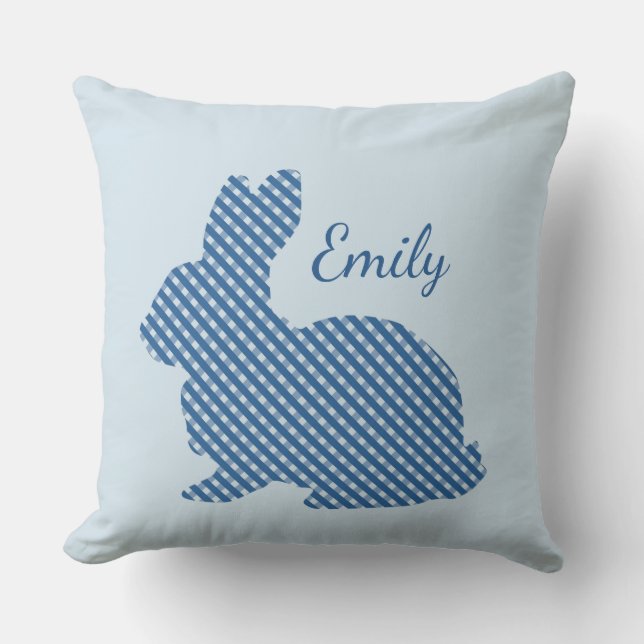 Blue Kariert Bunny Personalisiert Kissen (Vorderseite)