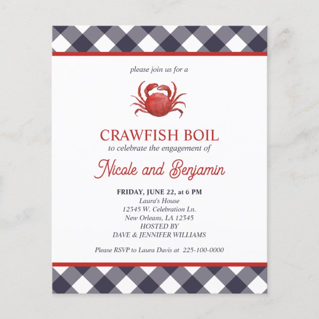 Blue Kariert Crawfish Booking Party (Vorderseite)