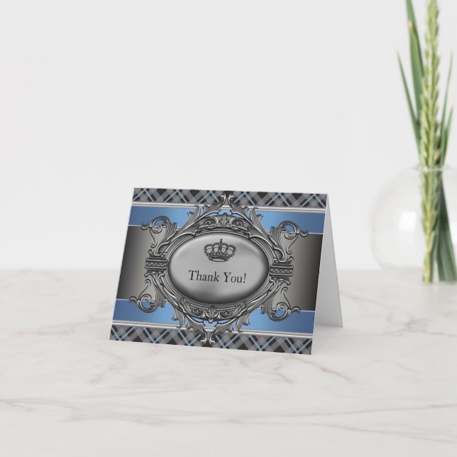Blue Kariert Crown Little Prince Danke Cards (Vorderseite)