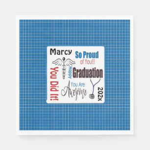 Blue Kariert Doctor Medical Nurse Graduation Party Serviette