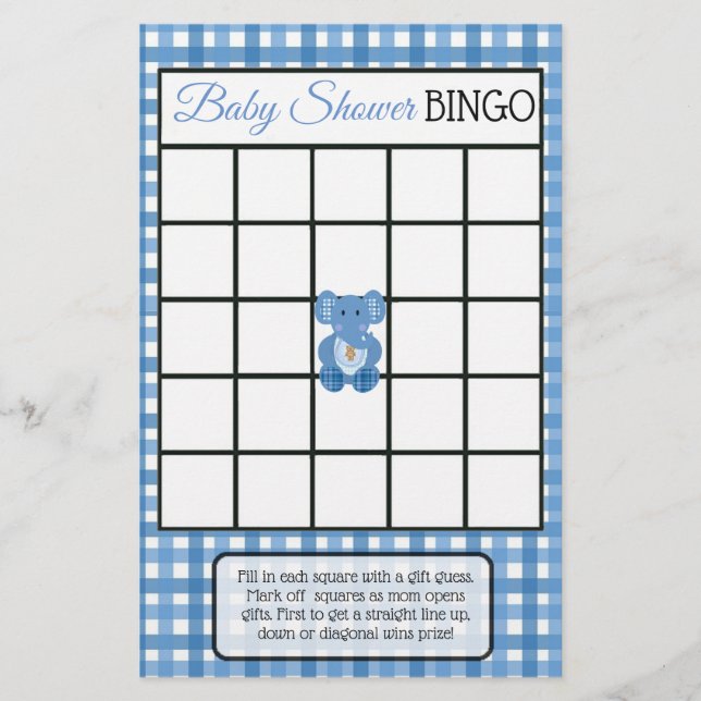 Blue Kariert Elephant Themed Baby Duschspiele Flyer (Vorne)