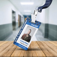 Blue Kariert Foto ID School Teacher