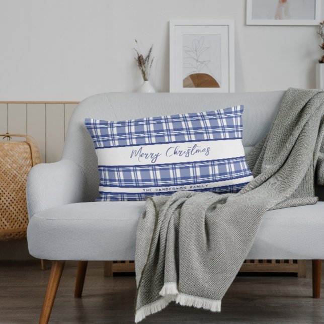 Blue Kariert Frohe Weihnachten Lendenkissen (Von Creator hochgeladen)