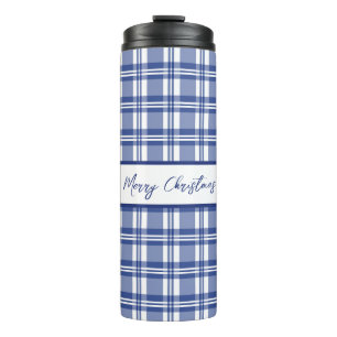Blue Kariert Frohe Weihnachten Thermosbecher