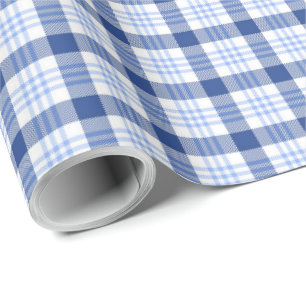 Blue Kariert Gift Wrap Blaues weißes Tartan - Mu Geschenkpapier