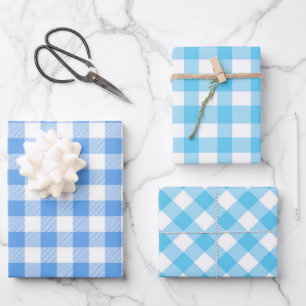 Blue Kariert Gingham Geschenkpapier Set
