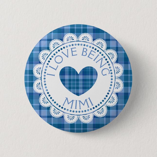 Blue Kariert I Liebe Mimi Button (Vorderseite)