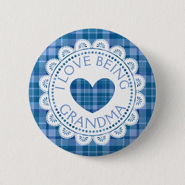 Blue Kariert I Liebe Oma Button (Vorderseite)