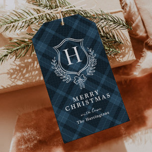 Blue Kariert Monogram Christmas Geschenkanhänger