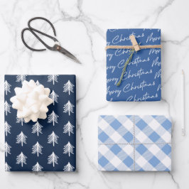 Blue Kariert Patterns Weihnachten Geschenkpapier Set
