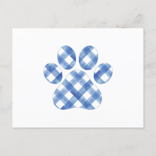 Blue Kariert Paw Print Feiertagspostkarte