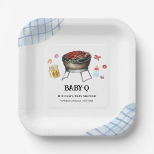 Blue Kariert Retro Country Baby Q Baby Dusche Pappteller