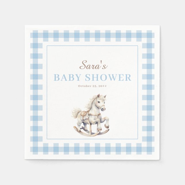 Blue Kariert Rocking Horse Baby Dusche Serviette (Vorderseite)