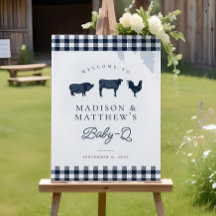 Blue Kariert Rustic Baby Dusche GRILLEN Begrüßungs