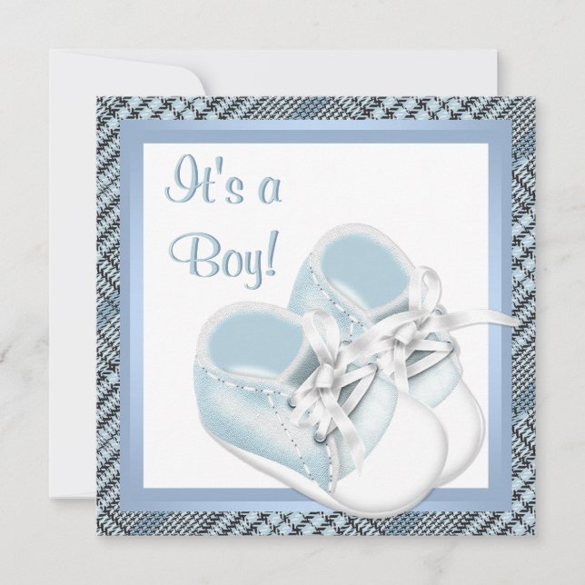 Blue Kariert Shoes Black Blue Kariert Baby Boy Dus Einladung (Vorderseite)