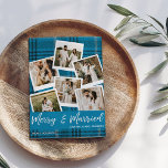 Blue Kariert Sofort Multi Foto Merry Verheiratet<br><div class="desc">Senden Sie ein paar Weihnachtsfeiern & Heiraten Ihrer Hochzeit mit Ihren Lieblings-Fotos und Ihrer Blue Kariert Instant Multi Foto Merry & Verheiratet Happy Holidays Card.</div>