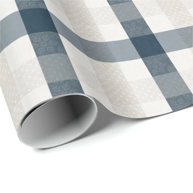 Blue Kariert Winter Holiday Weihnachten Herzstück  Geschenkpapier (Rolleneckpunkt)