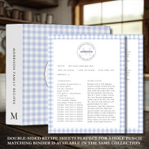Blue Karo Gingham Monogram Family Rezept Sheet