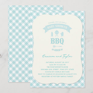 Blue Karos GRILLEN Boy Baby Dusche Summer Party Einladung