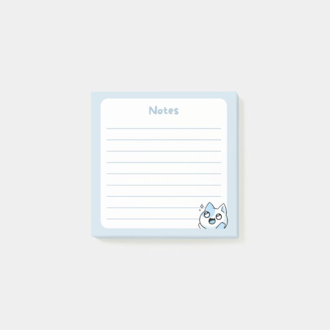 Blue Kawaii Aufgeregt Kätzchen mit Funkelnd Augen Post-it Klebezettel (Vorderseite)