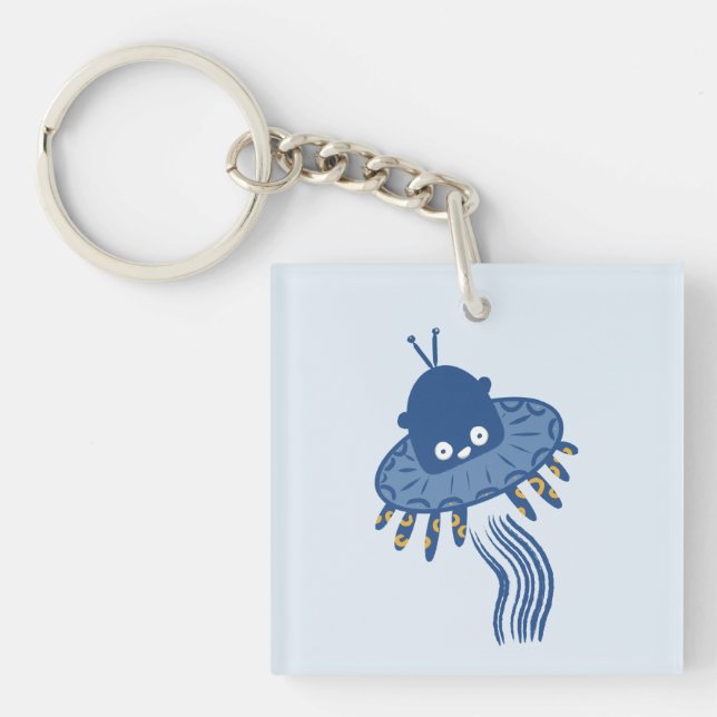 Blue Kawaii Octopus UFO Schlüsselanhänger (Vorderseite)