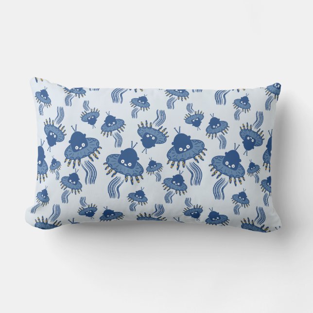 Blue Kawaii Octopus UFO Throw Kissen (Vorderseite)