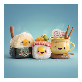 Blue Kawaii Sushi Trio Fotodruck