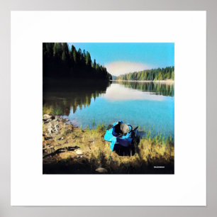 Blue Kayak an der Küste Poster