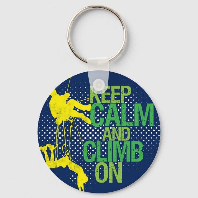 Blue Keep Calm and Climb On Rock Climbing Keychain Schlüsselanhänger (Vorderseite)