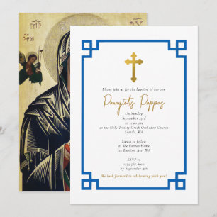Blue Key griechisch-orthodoxe Christening Boy Tauf Einladung