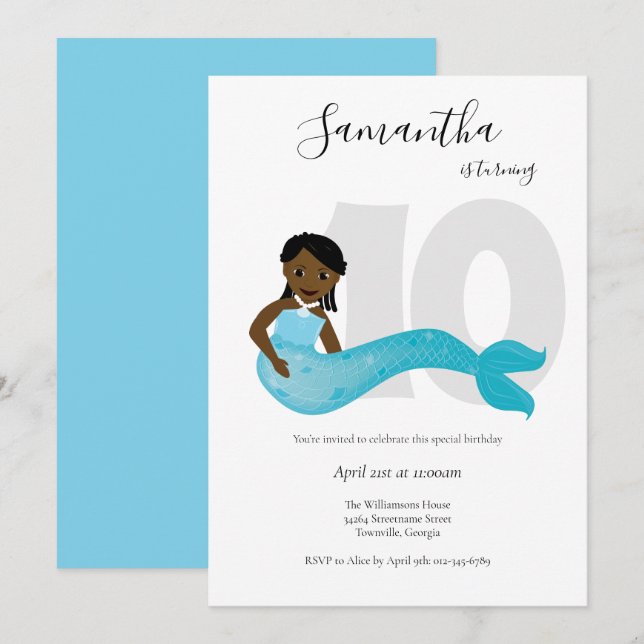 Blue Kids Mermaid Birthday Einladung (Vorne/Hinten)