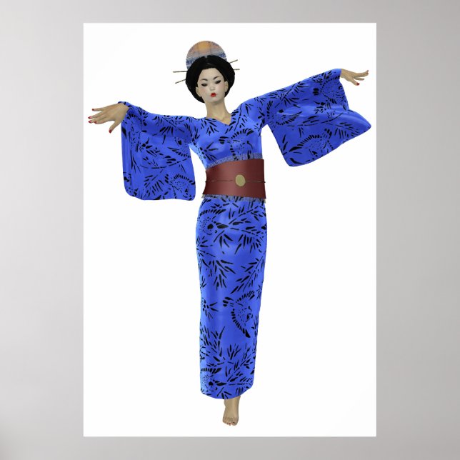 Blue Kimono Geisha Poster (Vorne)