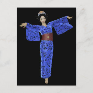 Blue Kimono Geisha Postkarten