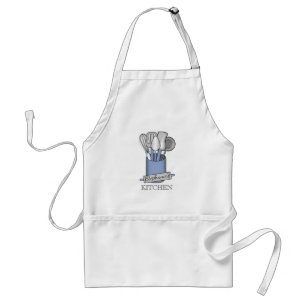 Blue Kitchen Utensil  Button-Monogramm Schürze