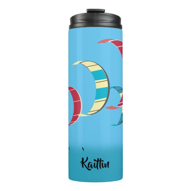 Blue Kiteboarding Design Thermosbecher (Vorderseite)