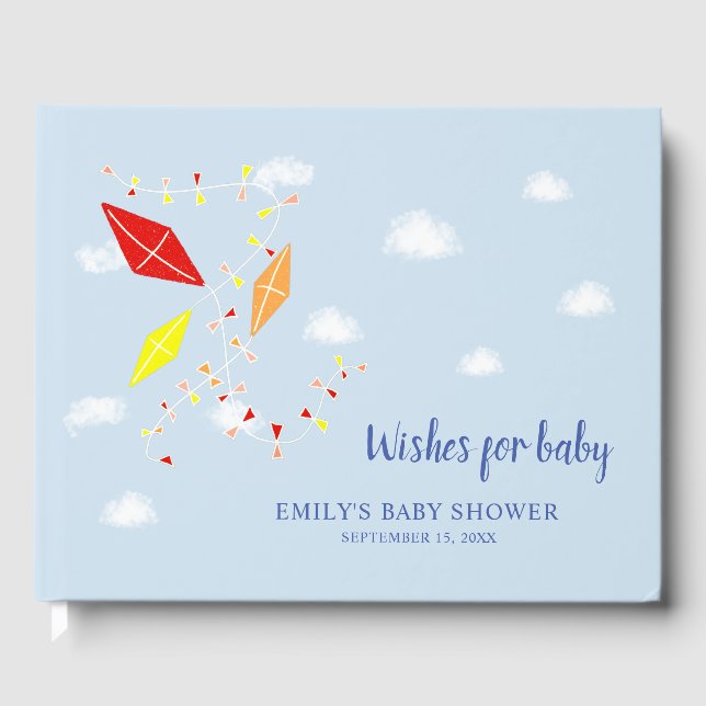Blue Kites Baby Dusche Wünsche für Baby Gästebuch (Vorderseite)