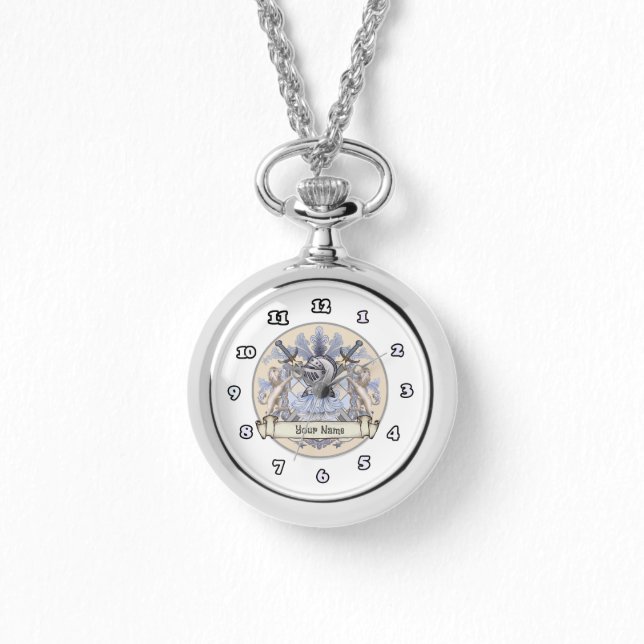 Blue Knight Familienwappen Nachname Armbanduhr (Vorderseite)