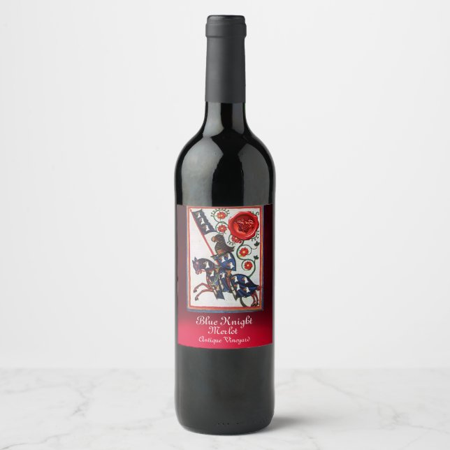 BLUE KNIGHT HORSEBACK RED WAX SIEGEL, GRAPEN WEINETIKETT (Vorderseite)