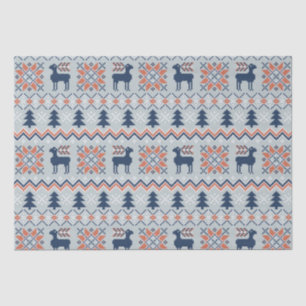 Blue Knited Weihnachts Sweater Rentier Muster Seidenpapier